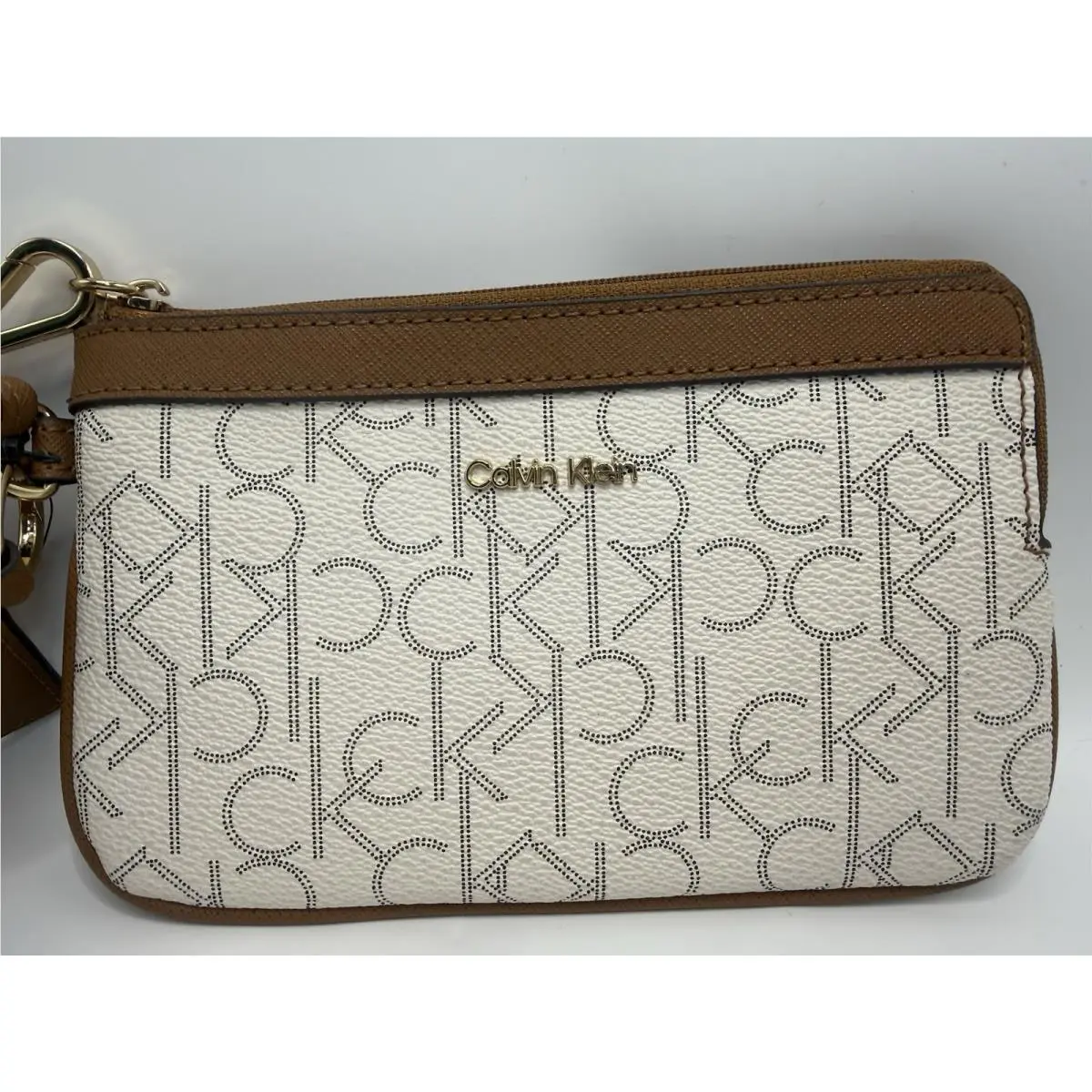 Zip Around Wristlet Clutch Almond and Brown by Calvin Klein