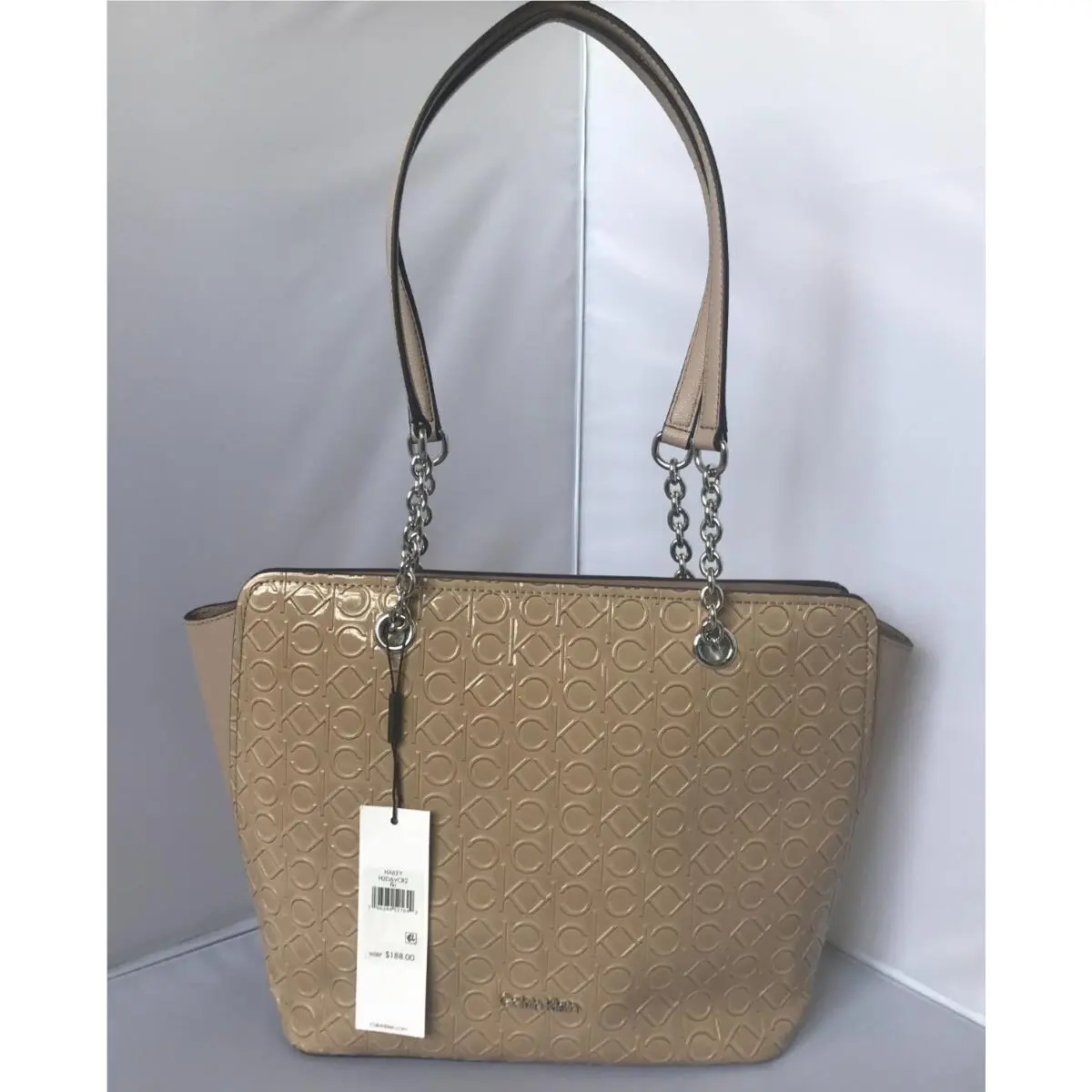 Calvin Klein Hailey Signature Logo Medium Tote Shoulder Bag -beige