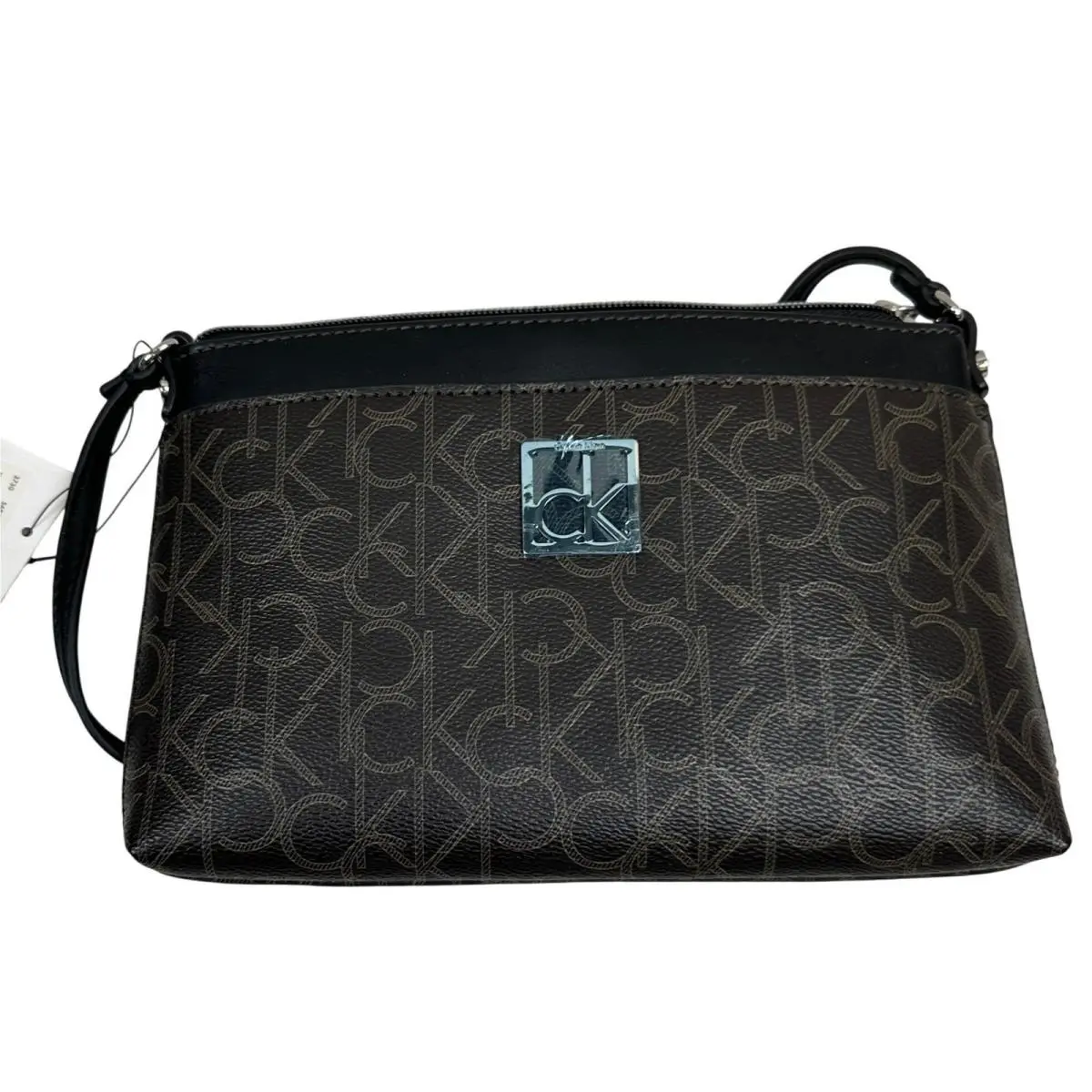 CK Monogram Zip Shoulder Bag Brown Logo Purse by Calvin Klein