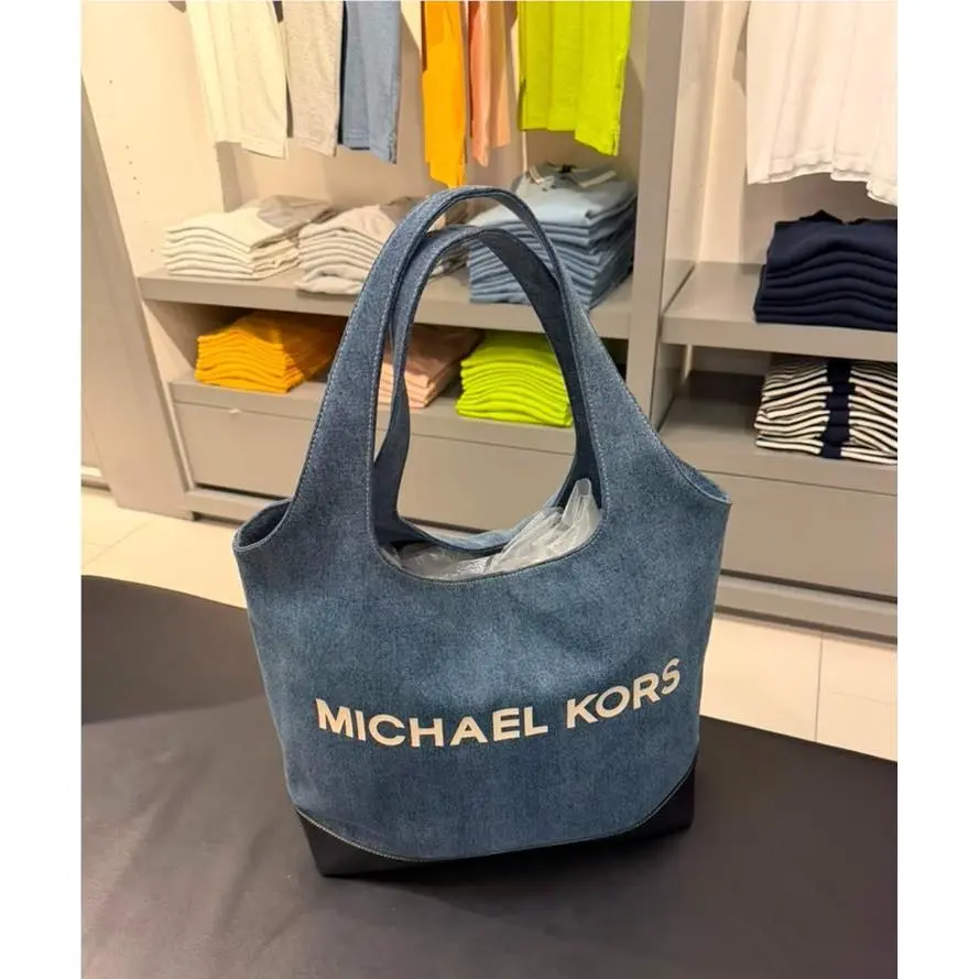 Cooper Men Medium Denim Shoulder Tote Laptop Bag Dark Bluish by Michael Kors