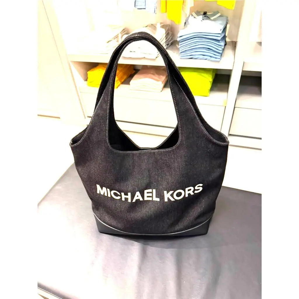 Michael Kors MK Cooper Men Medium Denim Shoulder Soft Tote Laptop Bag Black Wash