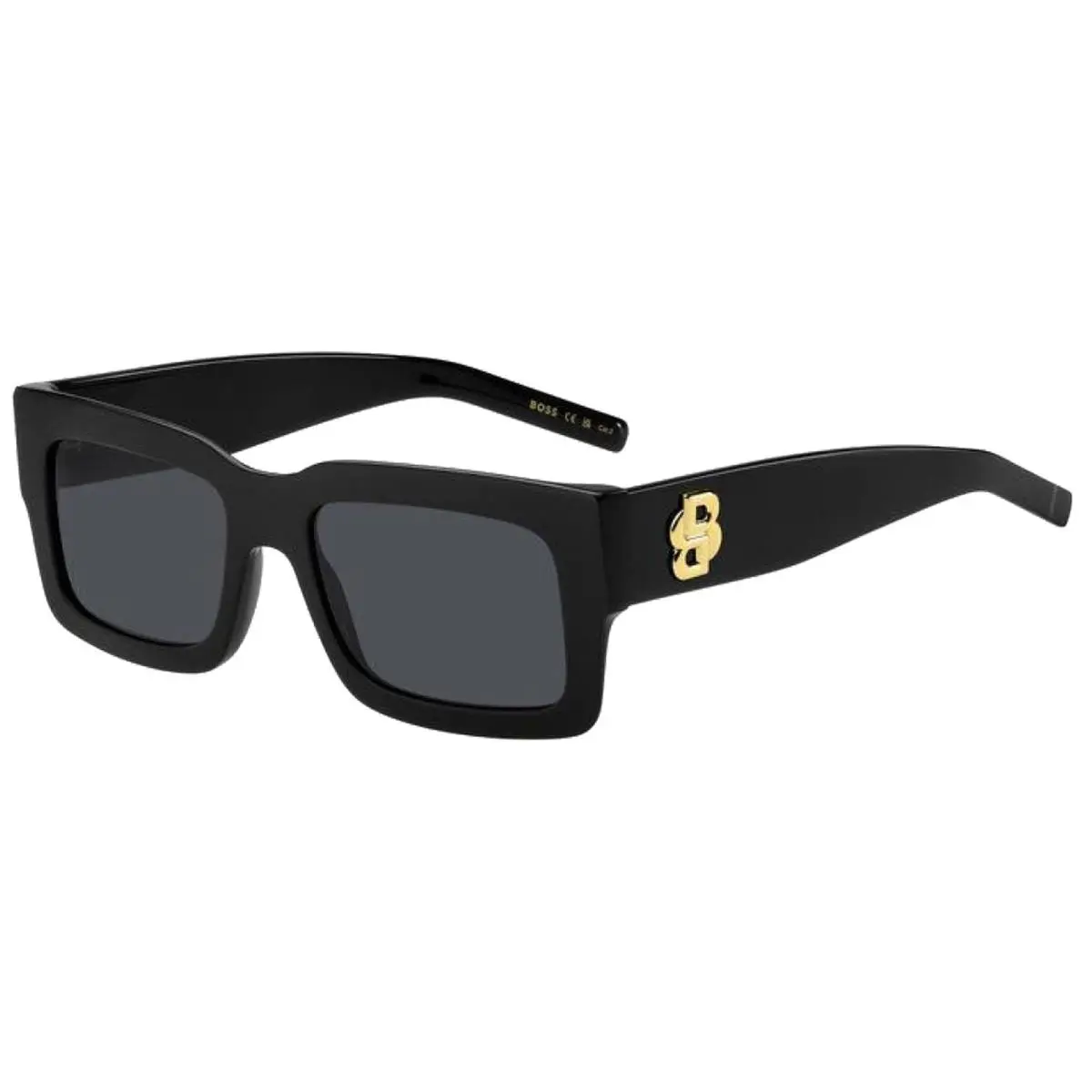 Women`s Chunky Flat Top Rectangle Sunglasses w Steel Hinges - 1654S Black/Grey (0807-IR) by Hugo Boss