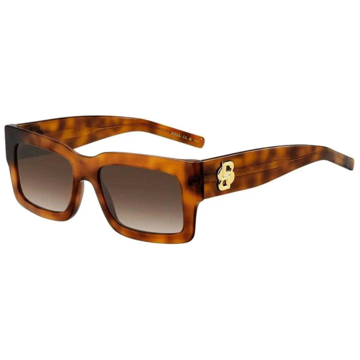 Women`s Chunky Flat Top Rectangle Sunglasses w Steel Hinges - 1654S Havana/Brown Gradient (0086-HA) by Hugo Boss