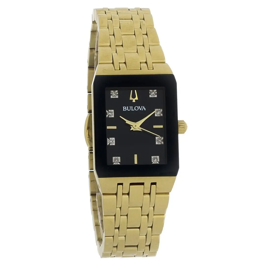 Women`s Diamond Gold-tone Black Dial Quartz Watch - 97P135 by Bulova