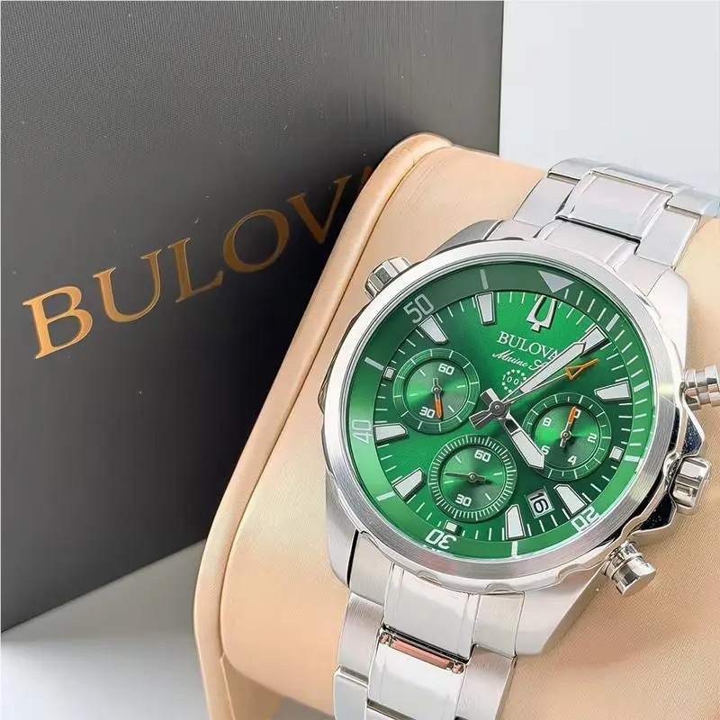 Marine Star Series B Green Dial Chronograph Men`s Quartz Watch 96B396 by Bulova