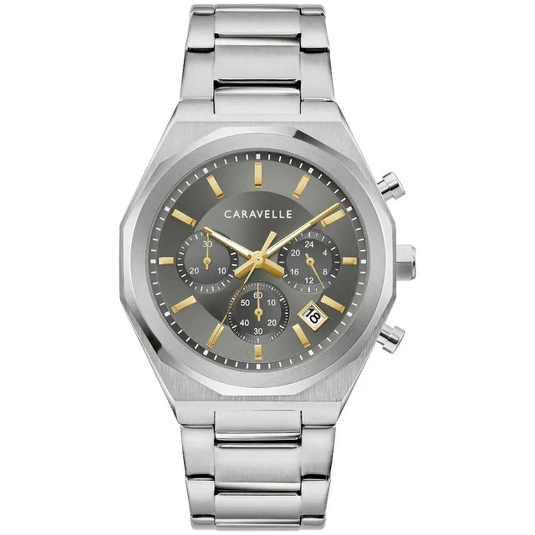 Bulova Caravelle Dress Collection Men`s Grey Dial Quartz Watch - 43A158 - Face: Grey, Dial: Grey, Band: Silver