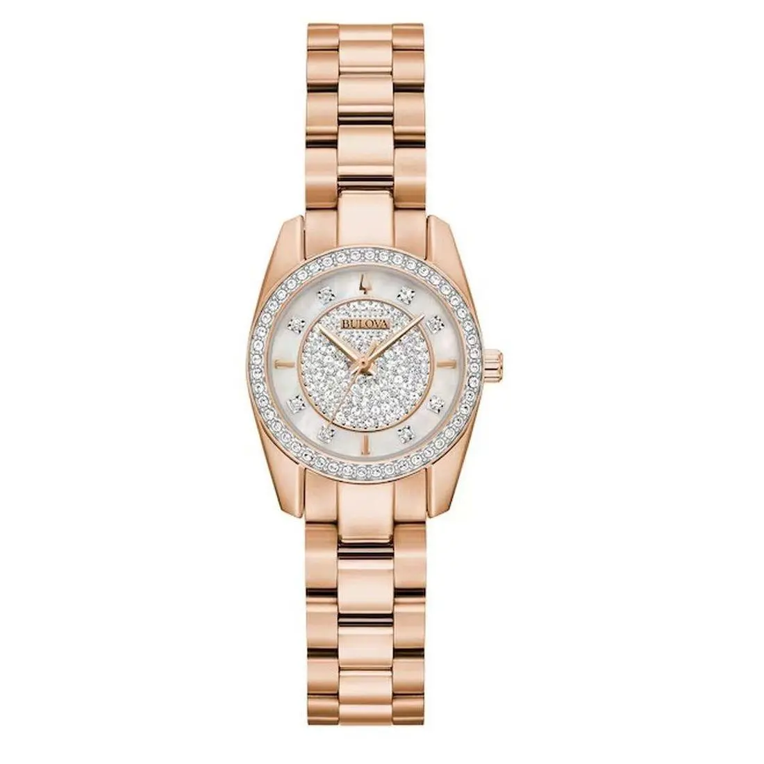 Bulova Crystal Collection Women`s Quartz Watch - 98X140 - Face: Mother of Pearl, Dial: Mother of Pearl, Band: Rose Gold
