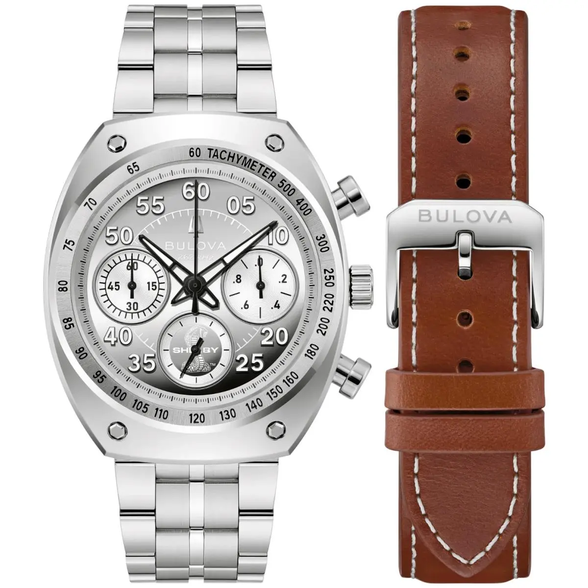 Bulova Shelby Racer Chronograph Silver-tone Dial Men`s Watch 96K118