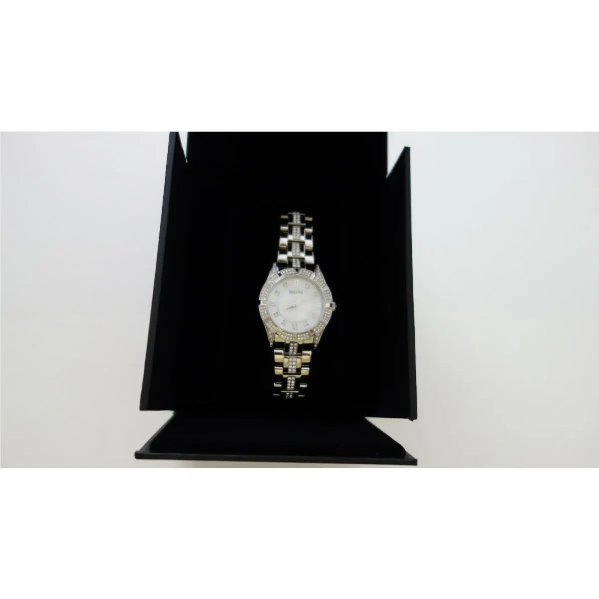 Women`s 31mm Mother of Pearl Crystal Stainless Steel Watch by Bulova