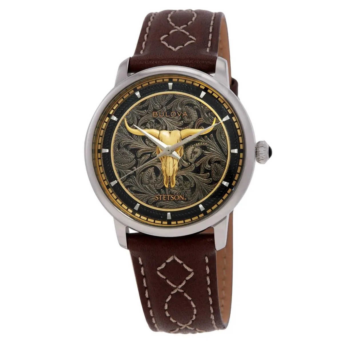 Longhorn Automatic Black Dial Men`s Watch 96A334 by Bulova