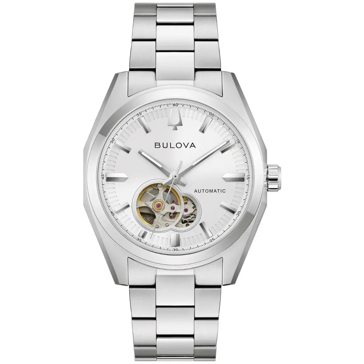 Bulova Surveyor Auto White Dial Stainless Steel Men`s Watch 96A345 - Dial: White, Band: Silver