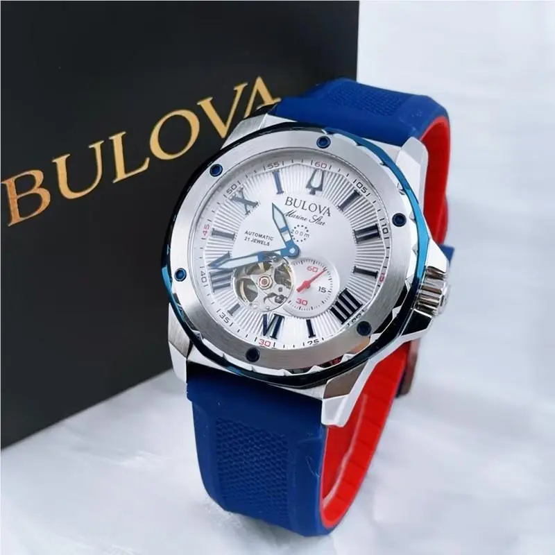 Marine Star A 98A225 Men`s Automatic Watch White Dial Silicon Strap 45mm by Bulova