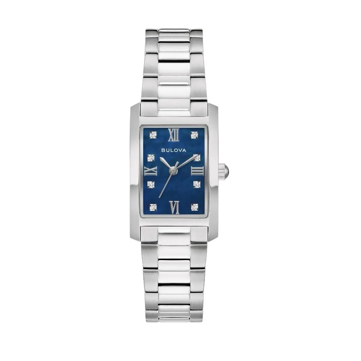 Classic Stainless Steel Diamond Rectangle Blue Dial Women`s by Bulova