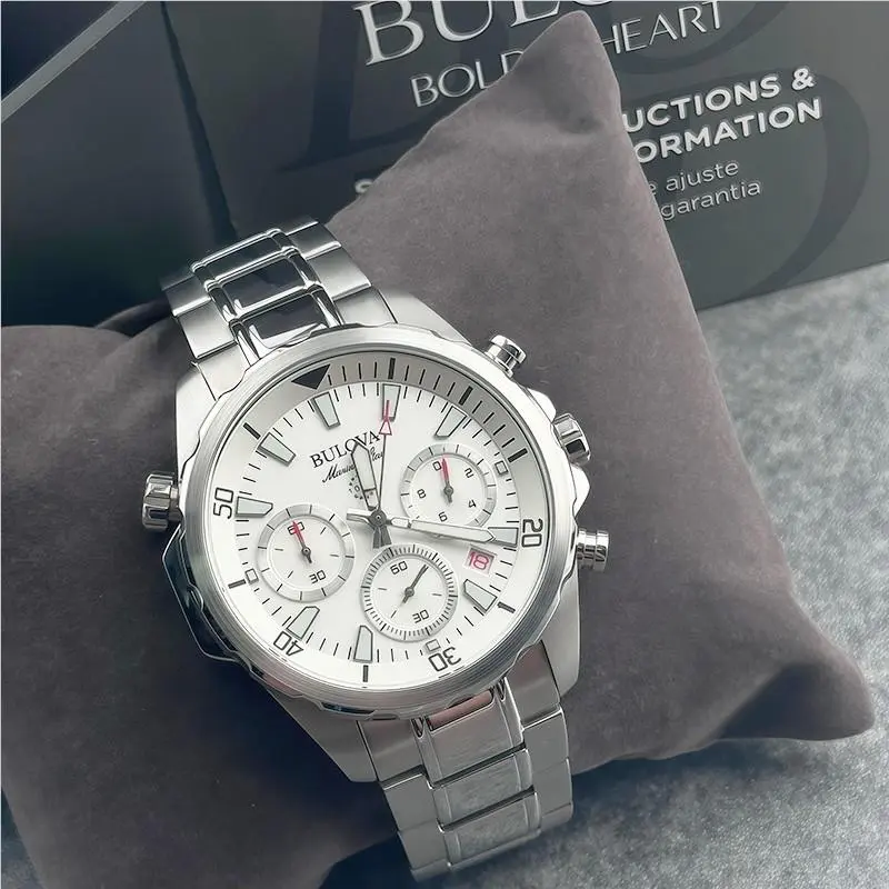 Marine Star White Dial Stainless Steel Men`s Quartz Watch 43mm 96B255 by Bulova