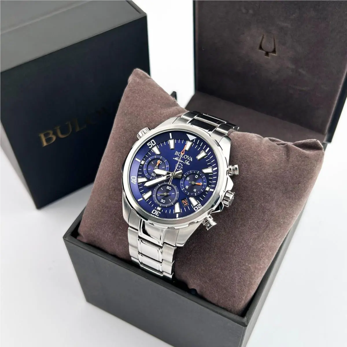 Men`s Marine Star 96B256 Blue Dial 6-Hand Chronograph Quartz Watch 43mm by Bulova