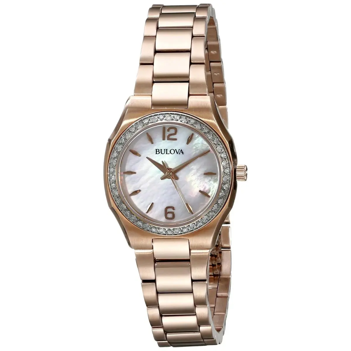98R205 Diamond Gallery Mother of Pearl Dial Rose Gold Ladies Watch by Bulova