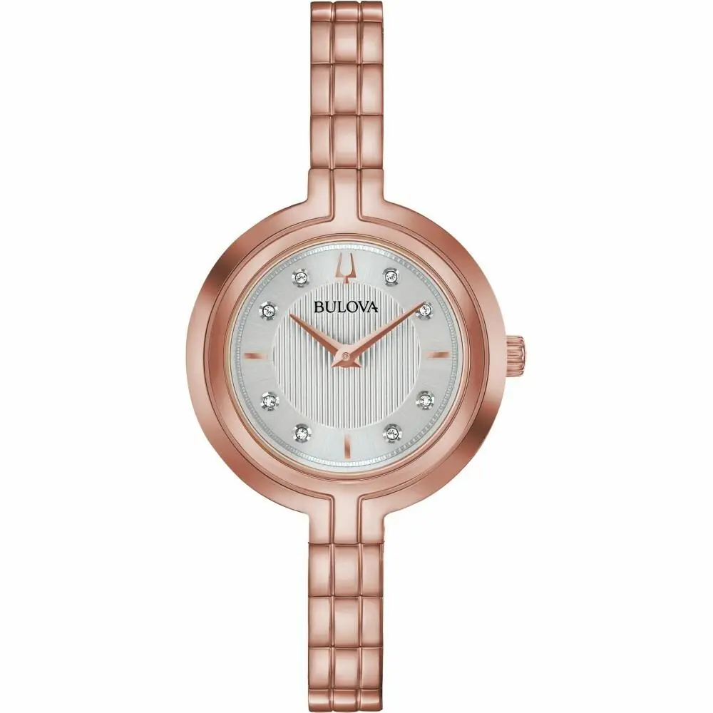 Women`s Quartz Diamond Accent Rose-gold Tone 30mm Watch 97P145 by Bulova