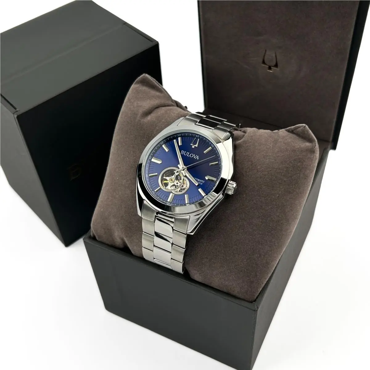 Bulova Surveyor 96A275 Automatic Men`s Open Aperture Blue Dial Watch 42mm