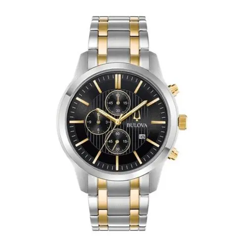 Bulova Men`s Black Dial Two-tone Chronograph Watch 96B310