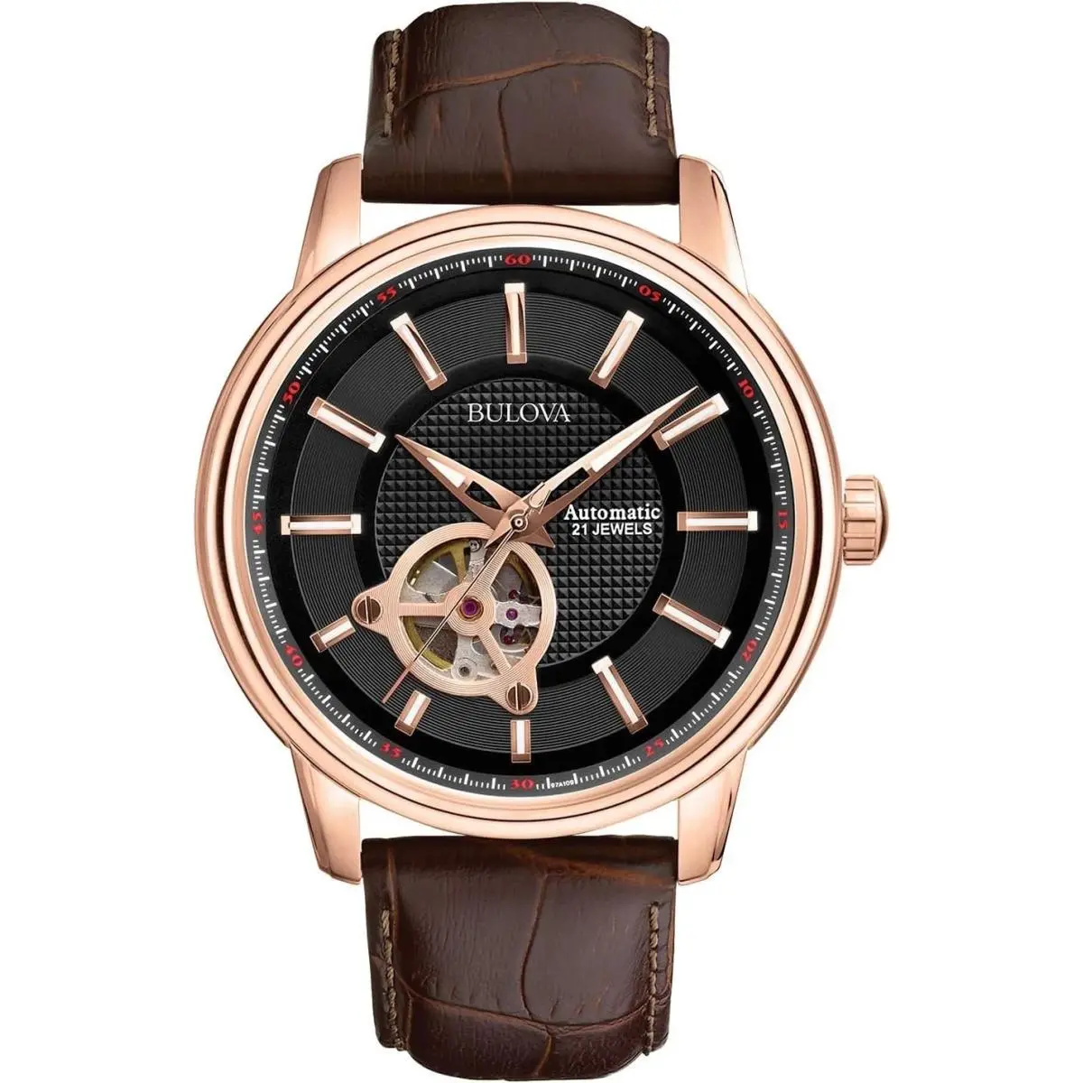 Mens 3-Hand Automatic Leather Strap Watch 21-jewels 97A109 by Bulova