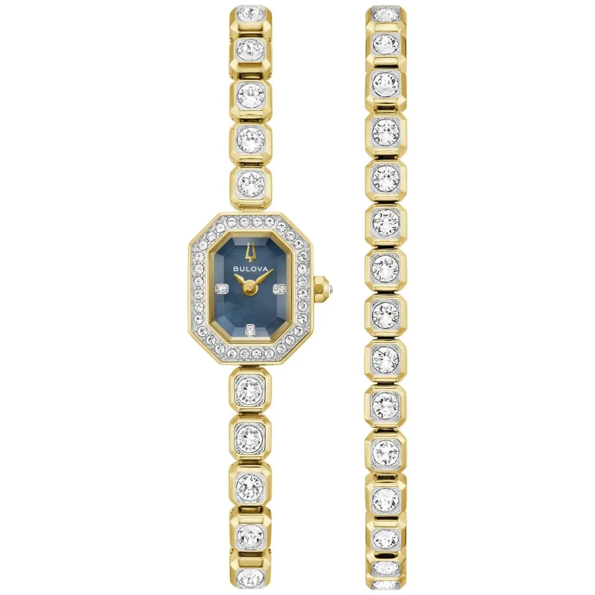 Crystal Set Quartz Black Dial Gold-tone Women`s Watch 98X143 by Bulova