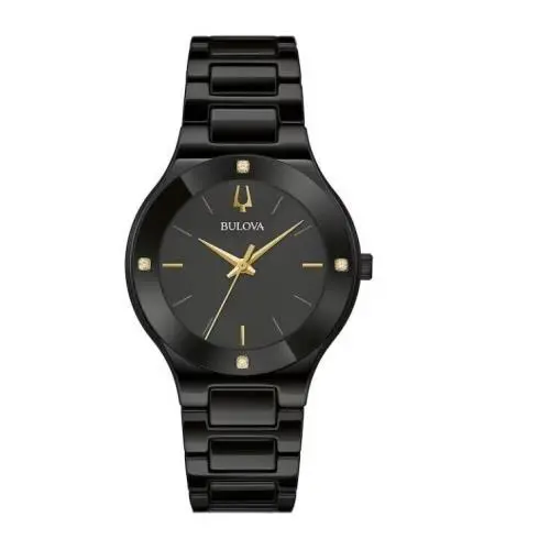 Bulova 98R293 Modern Millennia Diamond Black Mother-of-pearl Dial Ceramic Watch - Dial: Black Mother-of-pearl, Band: Black, Bezel: Black