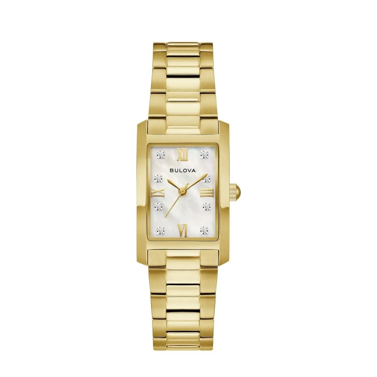Classic Gold Tone Stainless Steel Diamond Rectangle Women`s Watch 21mm by Bulova