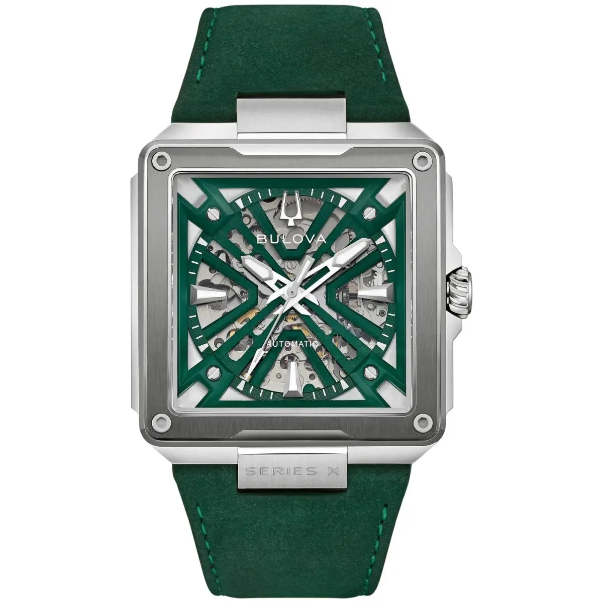 Series X Automatic Green Dial Leather Band Men`s Watch 98A343 by Bulova