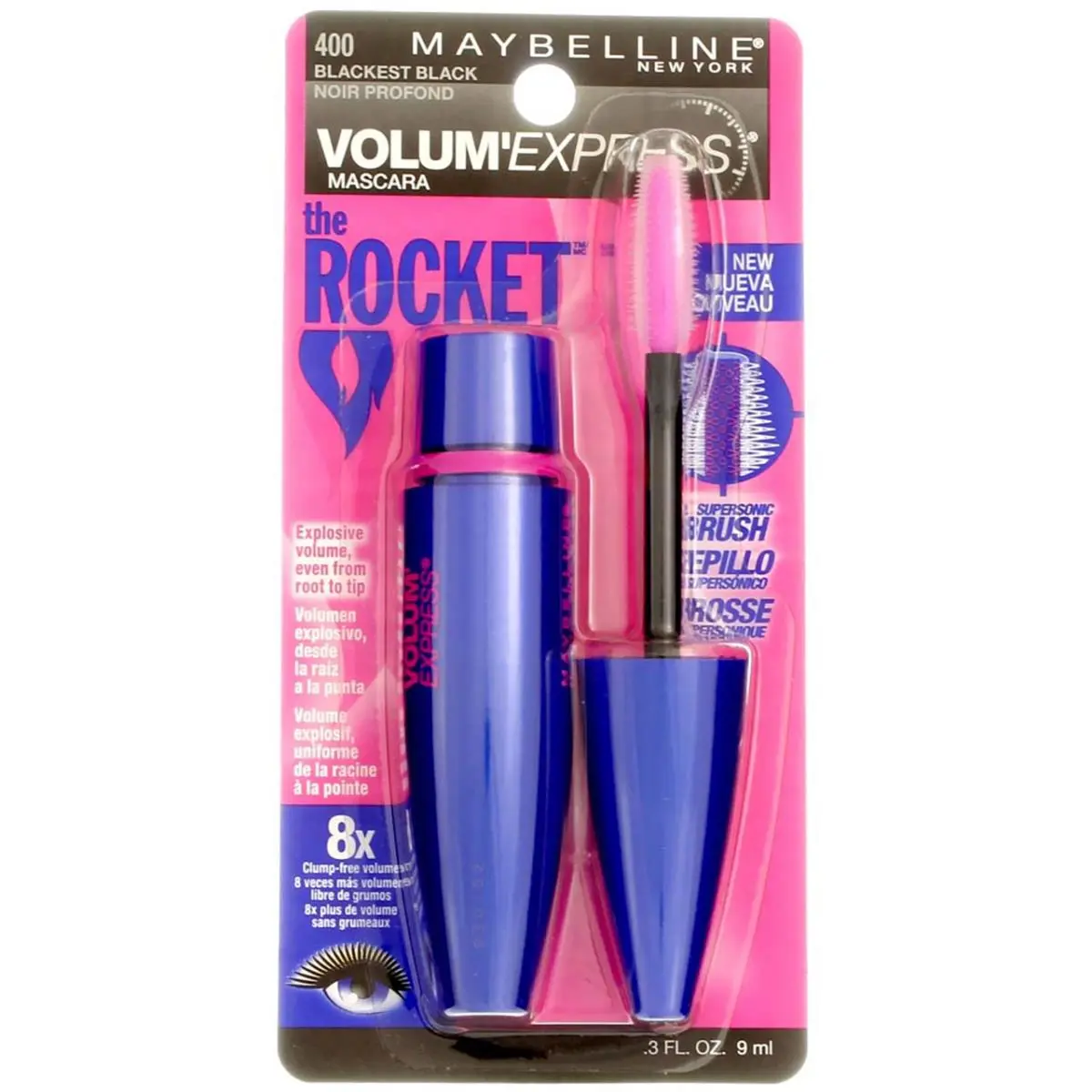 6 Pack Maybelline Volum` Express The Rocket Washable Mascara Blackest Black