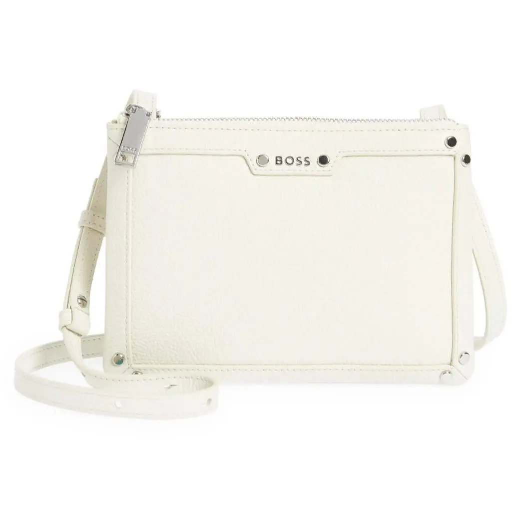 Women`s Ivy D.flat Crossbody Shoulder Bag in White Leather by Hugo Boss