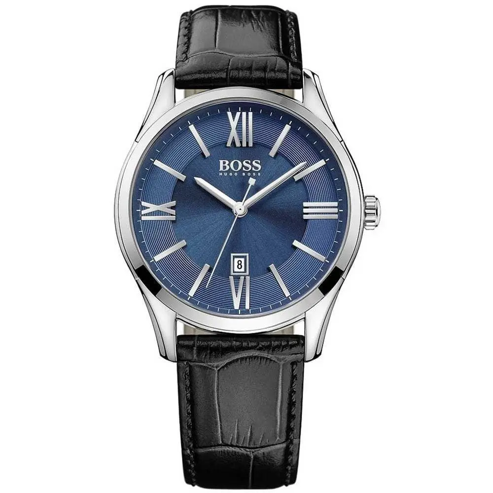Black Croc-strap Quartz Blue Dial Watch 1513386 240 by Hugo Boss