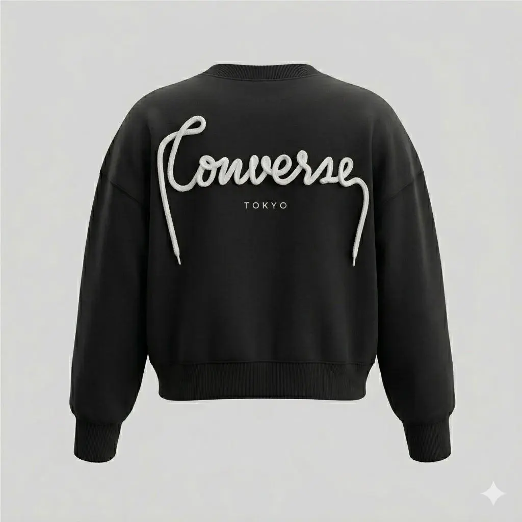 Tokyo Sweatshirt Unisex Med 3D Rope Logo Black Solid Oversized by Converse