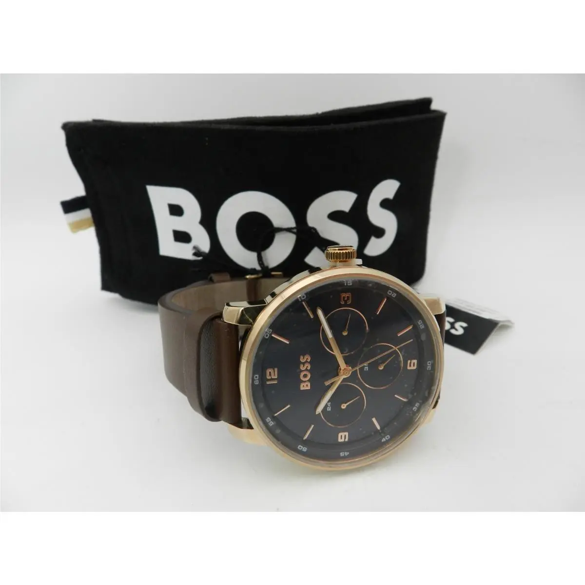 Men`s Contender Quartz Multifunction Brown Leather Watch 44mm by Hugo Boss