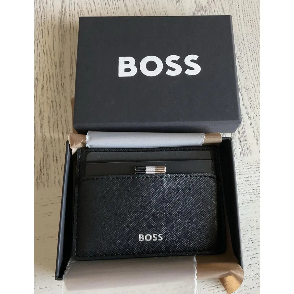Leather Wallet Card Holder Money Clip Front Logo by Hugo Boss