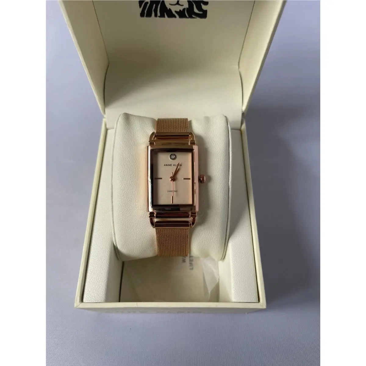 AK-3037SVRT Women`s Rose Gold or Silver Rectangular Diamond Watch by Anne Klein