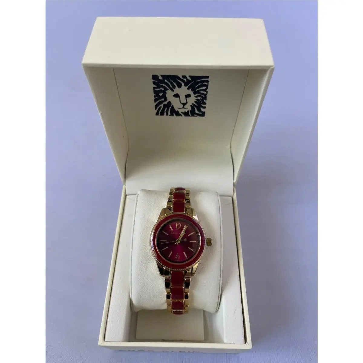 AK/3314  Japan Movement Women`s Quartz Watch Enamel Links You Choose ROSE GOLD/RED by Anne Klein