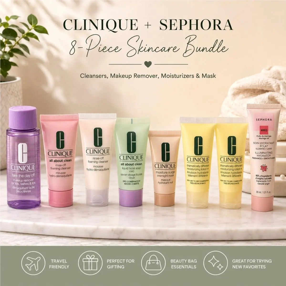 Clinique Travel Skincare Lot Take The Day Off Moisture Surge Facial Soap 8pc