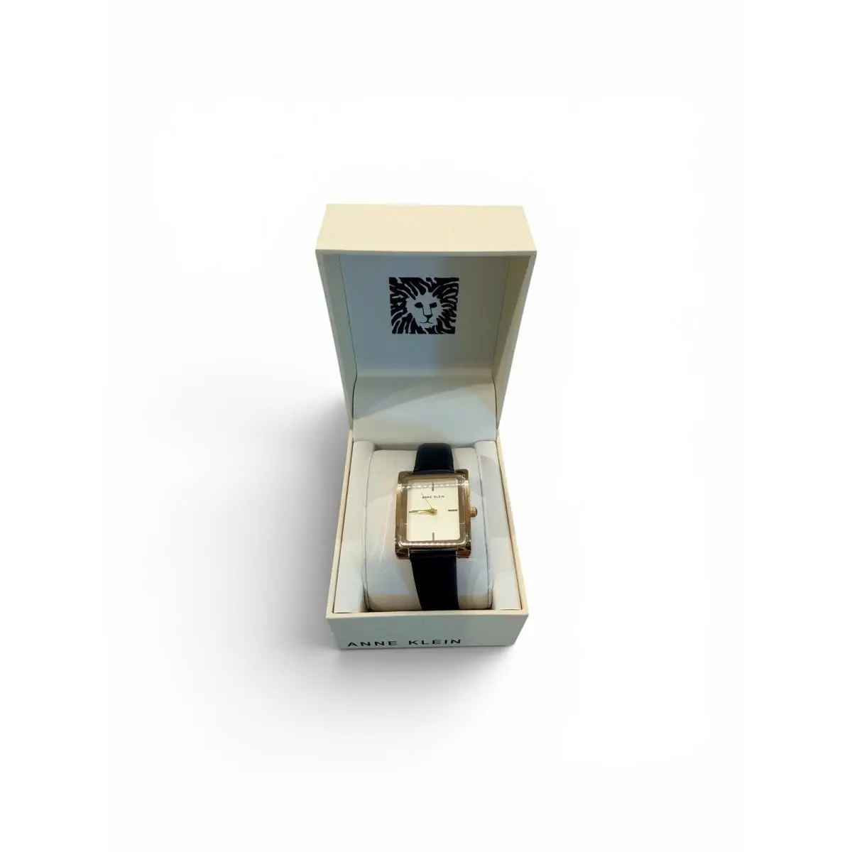 Womens Gold Tone Crystal Rectangular Watch Black Leather AK/2706CHBK by Anne Klein