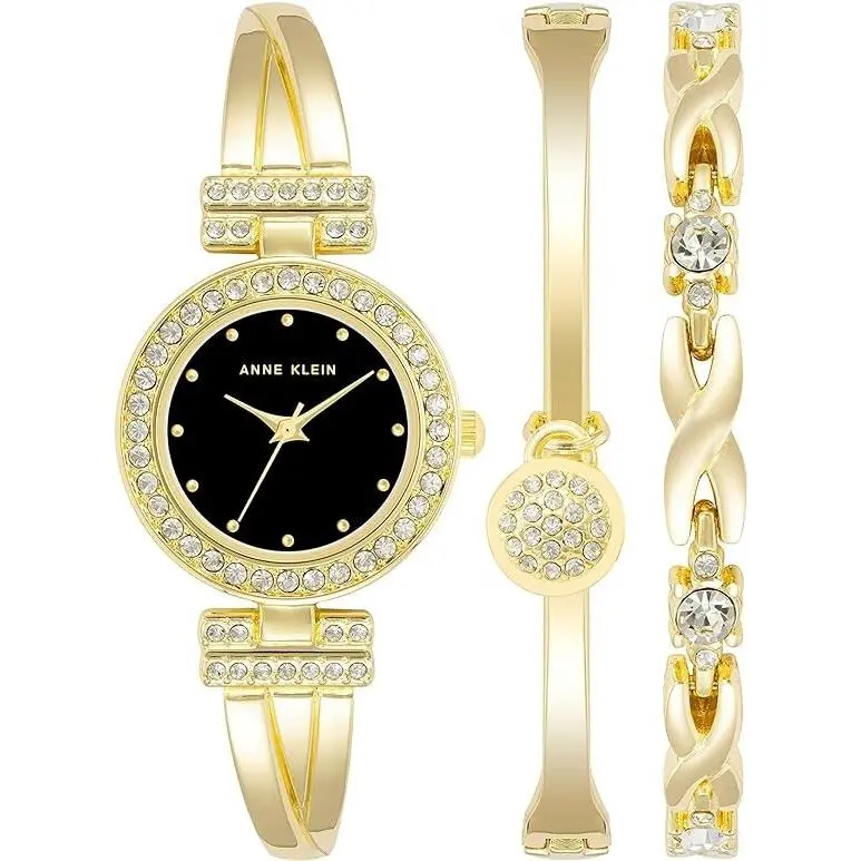 Women`s Premium Crystal Accented Bangle Watch and Bracele AK/1868BKST by Anne Klein