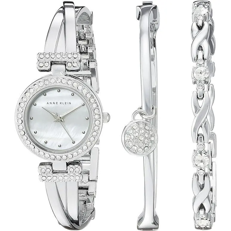 Women`s AK/1869SVST Analog Display Japanese Quartz Silver Watch Set by Anne Klein