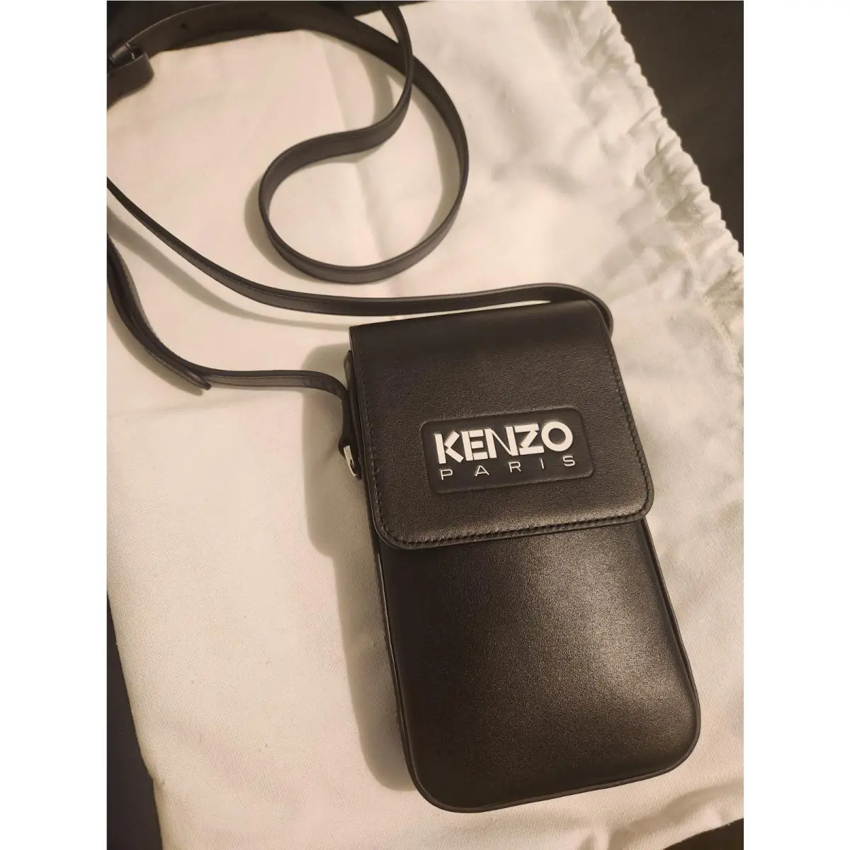 Classy Leather Unisex Black Crossbody Bag with Logo by Kenzo