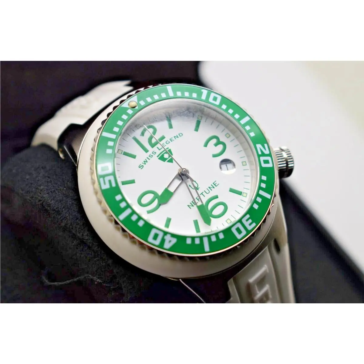 Neptune Watch White Silicone Green Luminous Indices by Swiss Legend
