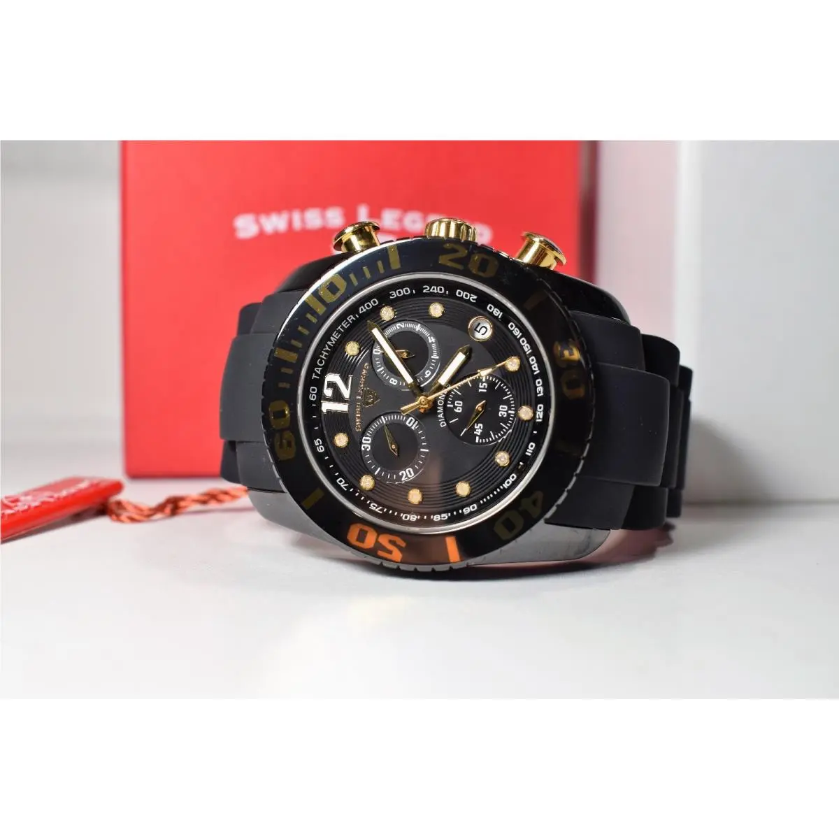 10127-01-GA Men`s Commander Diamonds Chrono Watch Black Silicone by Swiss Legend