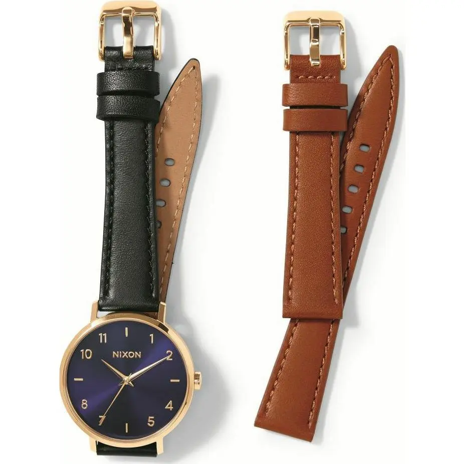 n38 MM Arrow Leather Gift Pack Gold Tone Leather Band Watch Set by Nixon