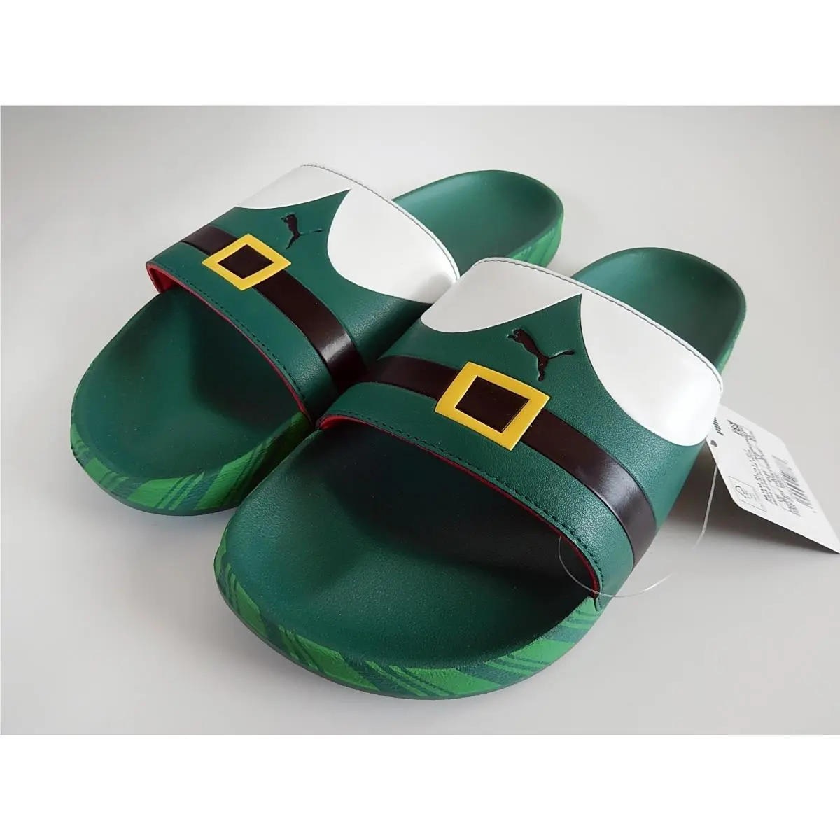 Buddy The Elf x Puma Leadcat Green Yellow Slides Men`s 13 Slippers Crocs Shoes