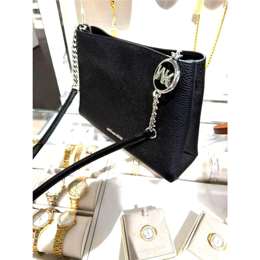 Michael Kors Christina Small Pebbled Leather Crossbody Bag Black Handbag Purse