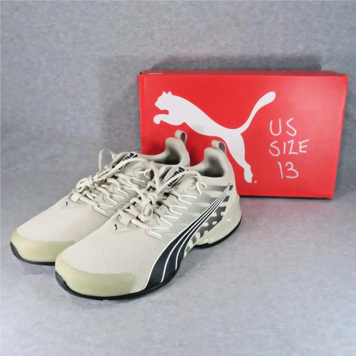 Puma Voltaic Evo Running Shoes Mens 13 Beige Mesh Lace Up Athletic Gym Fitness