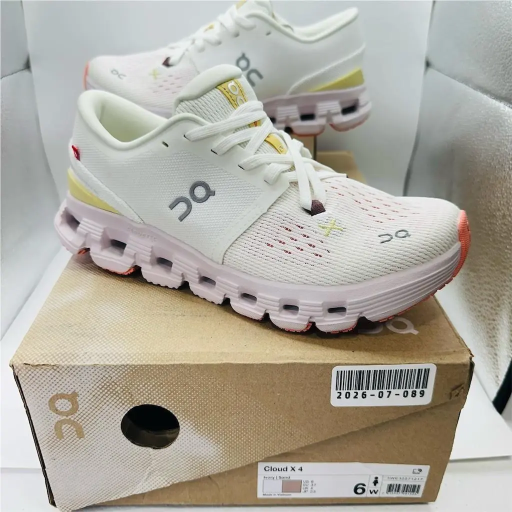 On Running Cloud X 4 ‘ivory/sand’ White Sneakers Lace Up Women’s Size 6 US
