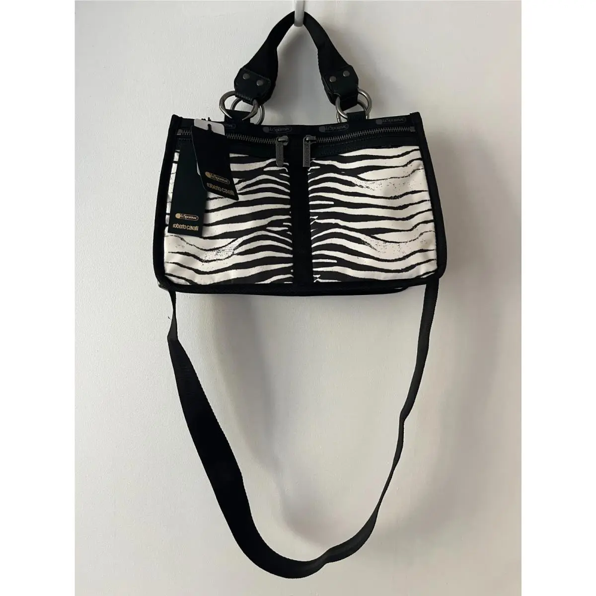 x Lesportsac Milano Zebra Printed Tote Satchel Crossbody by Roberto Cavalli