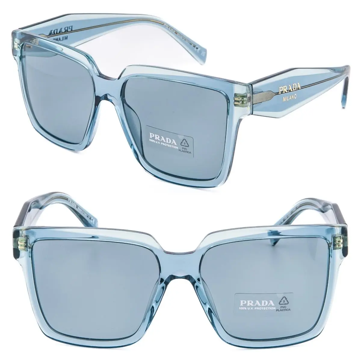 Symbole Crystal Blue Oversized Triangle PR24ZS 24Z Fashion Sunglasses 24ZS by Prada